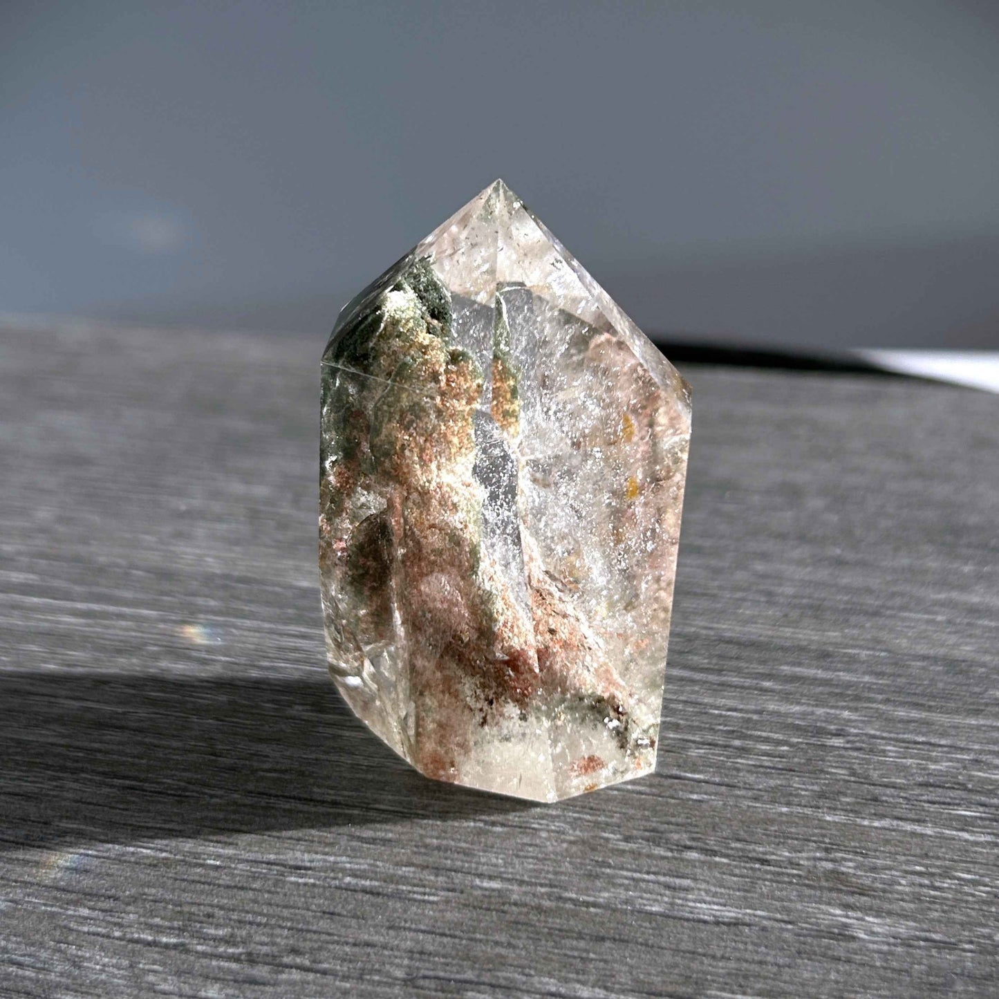 Rare Natural Green & Garden Phantom Quartz Points Polished Faceted Standing Stone | Green Garden Quartz