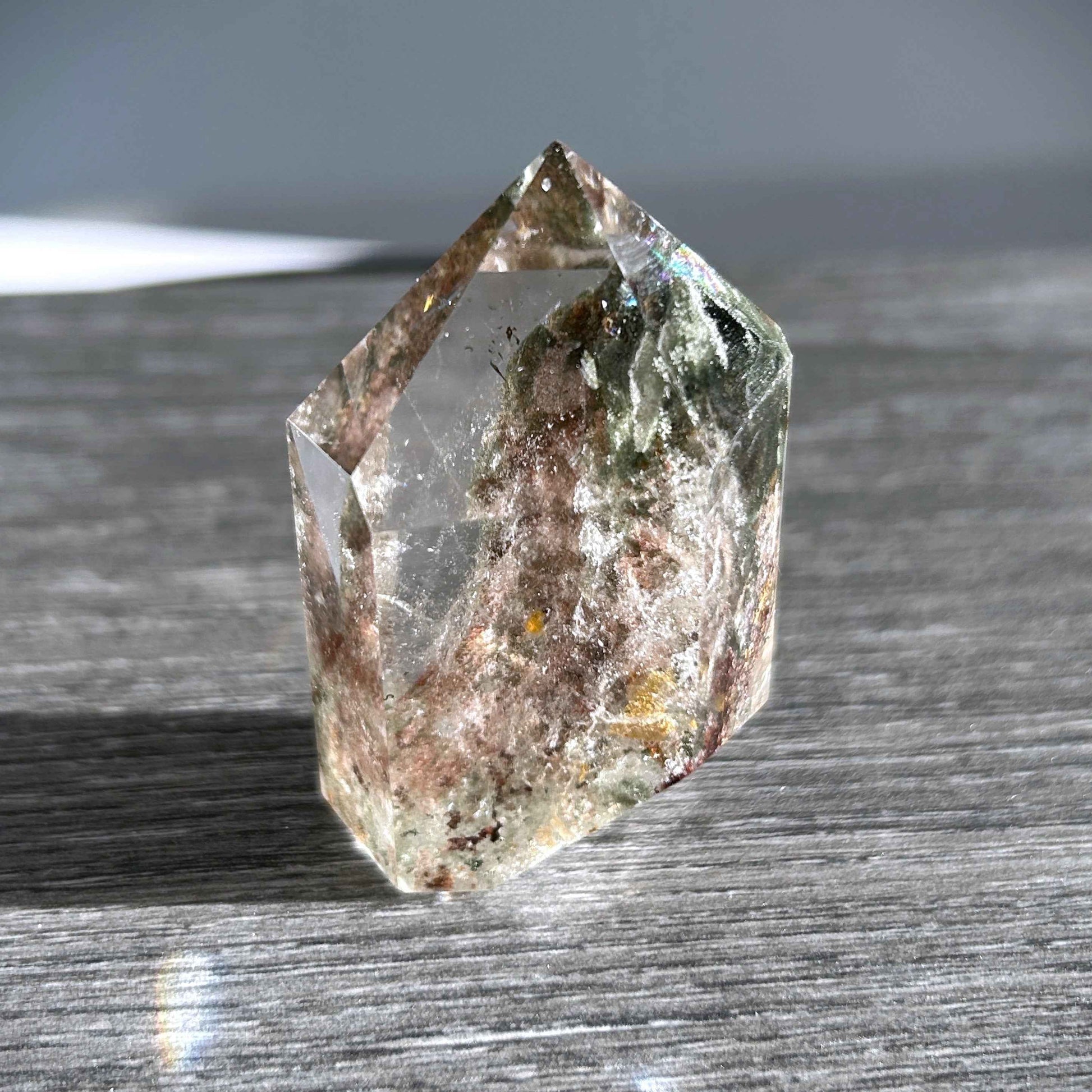 Rare Natural Green & Garden Phantom Quartz Points Polished Faceted Standing Stone | Green Garden Quartz