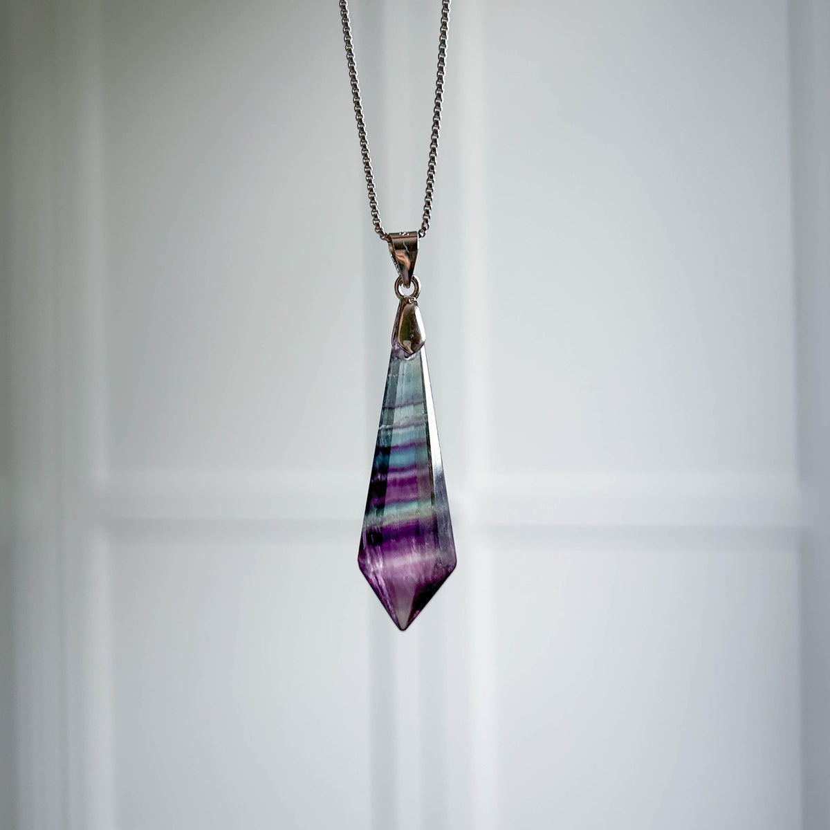 Fluorite Pendulum Pendant in 925 Sterling Silver (chain excluded)