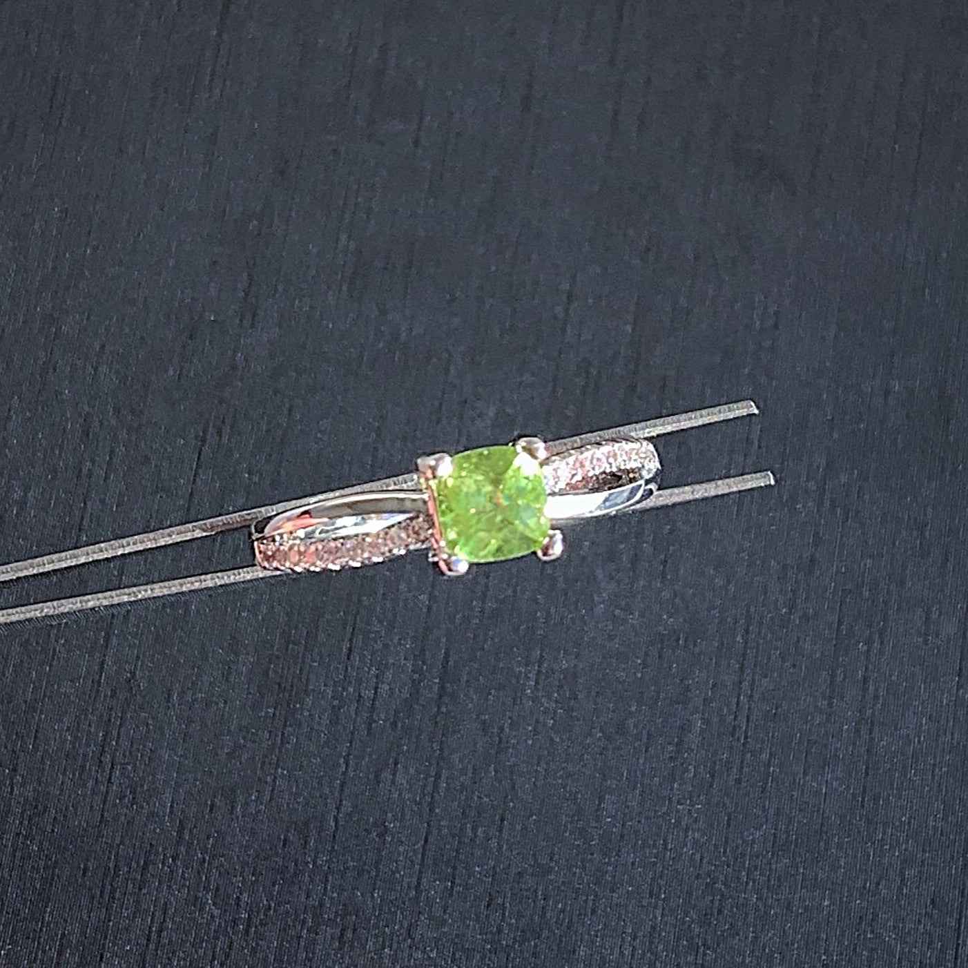 Natural Peridot Adjustable Silver Ring with Zircon