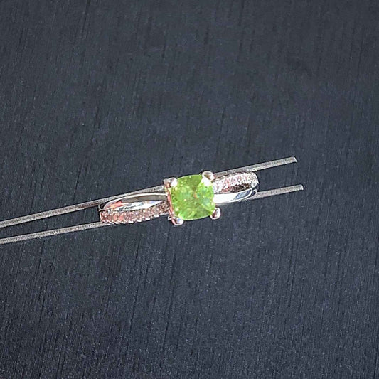 Natural Peridot Adjustable Silver Ring with Zircon