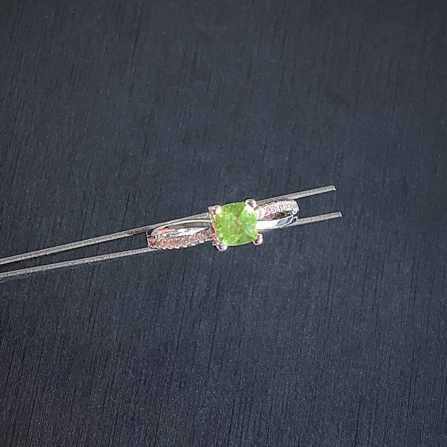 Natural Peridot Adjustable Silver Ring with Zircon