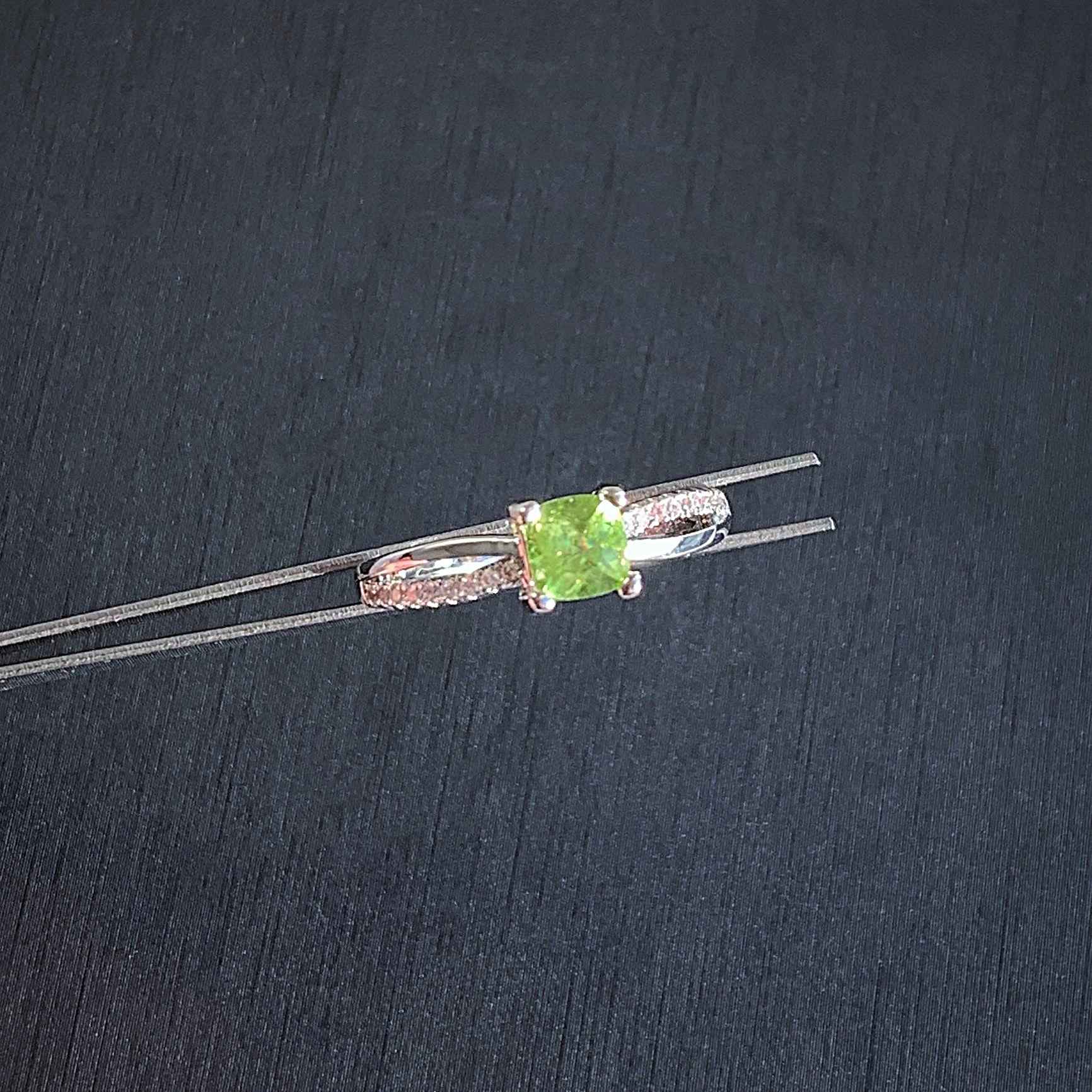 Natural Peridot Adjustable Silver Ring with Zircon