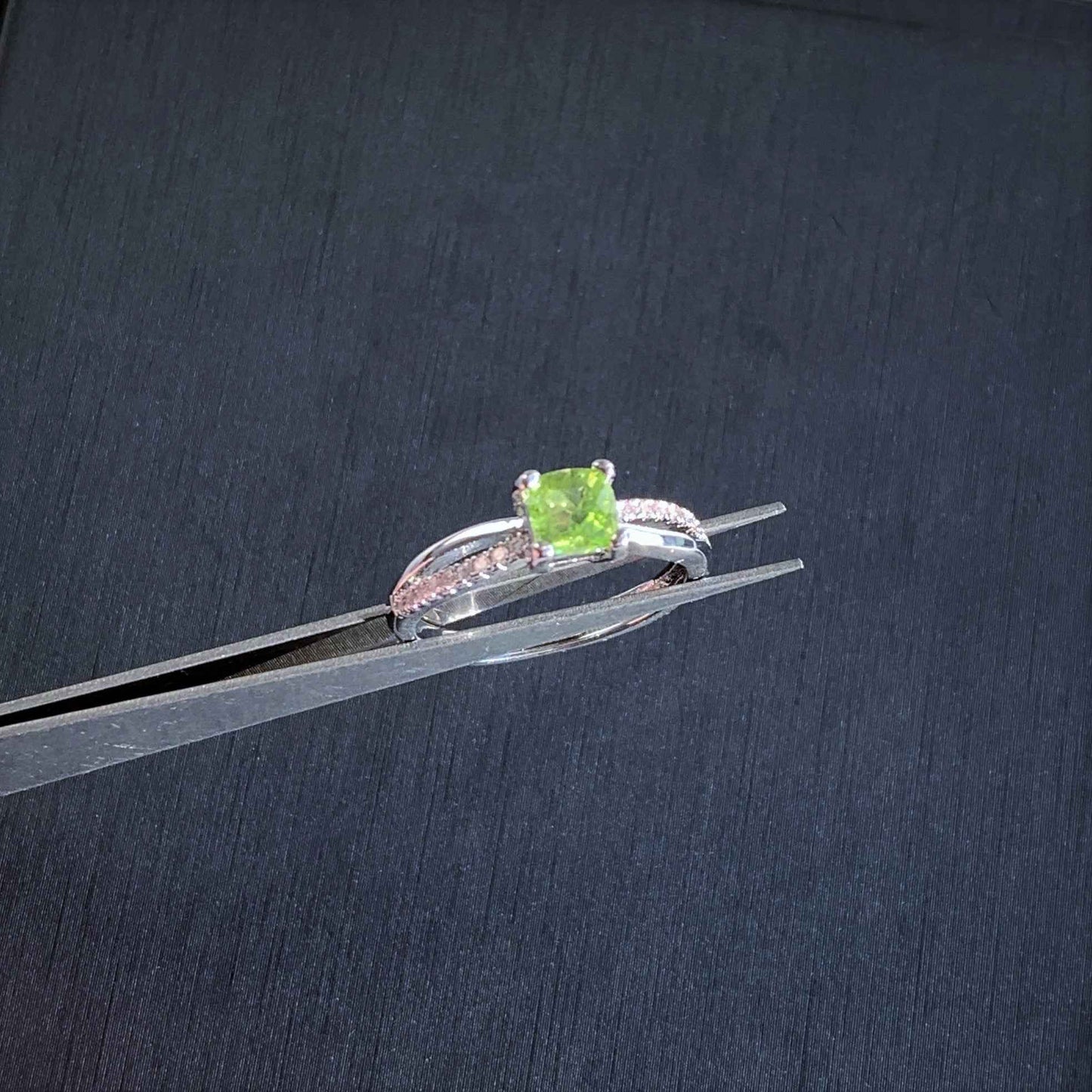 Natural Peridot Adjustable Silver Ring with Zircon