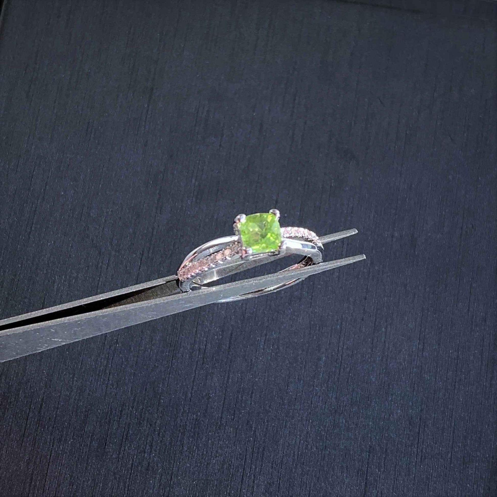 Natural Peridot Adjustable Silver Ring with Zircon