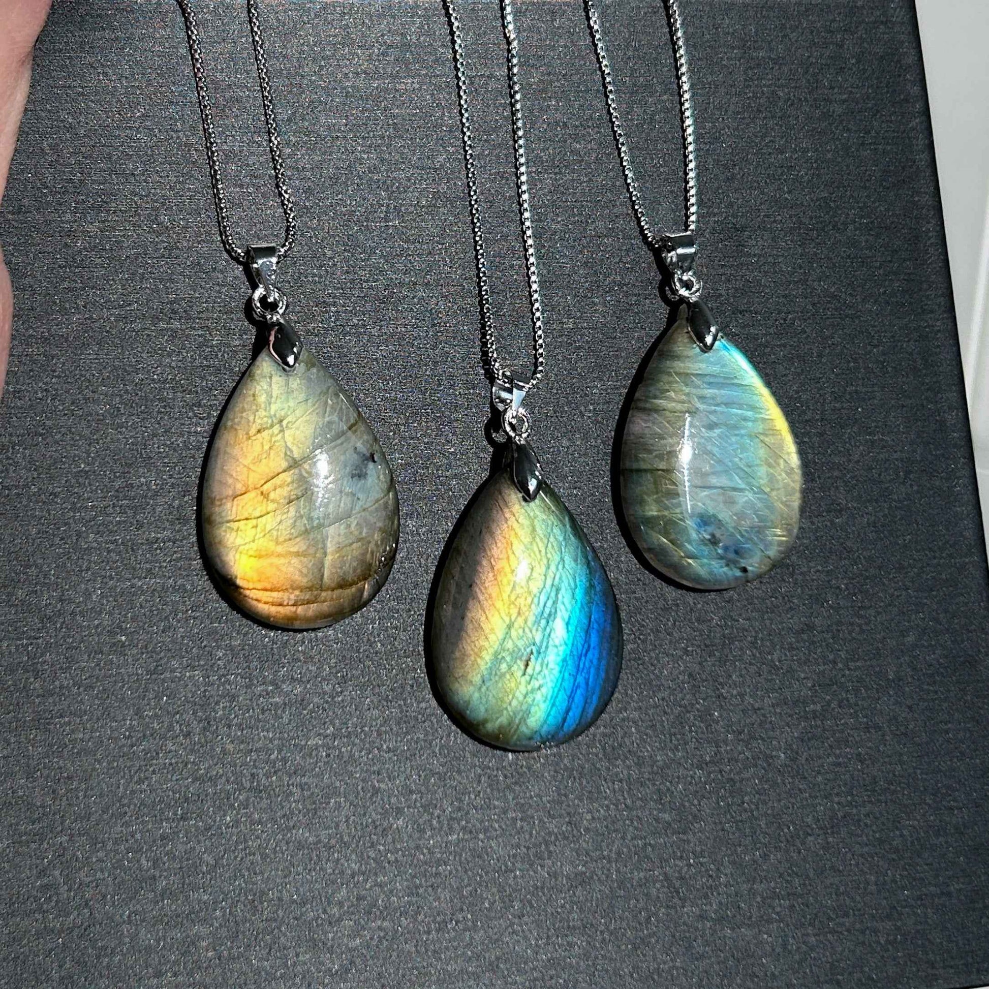 Natural Rainbow & Golden Labradorite Silver Pendant (chain excluded)