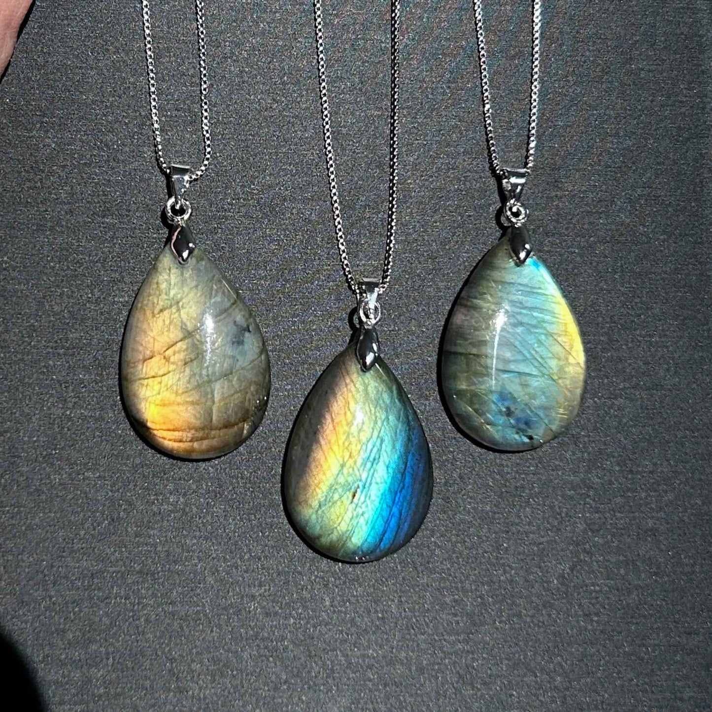 Natural Rainbow & Golden Labradorite Silver Pendant (chain excluded)