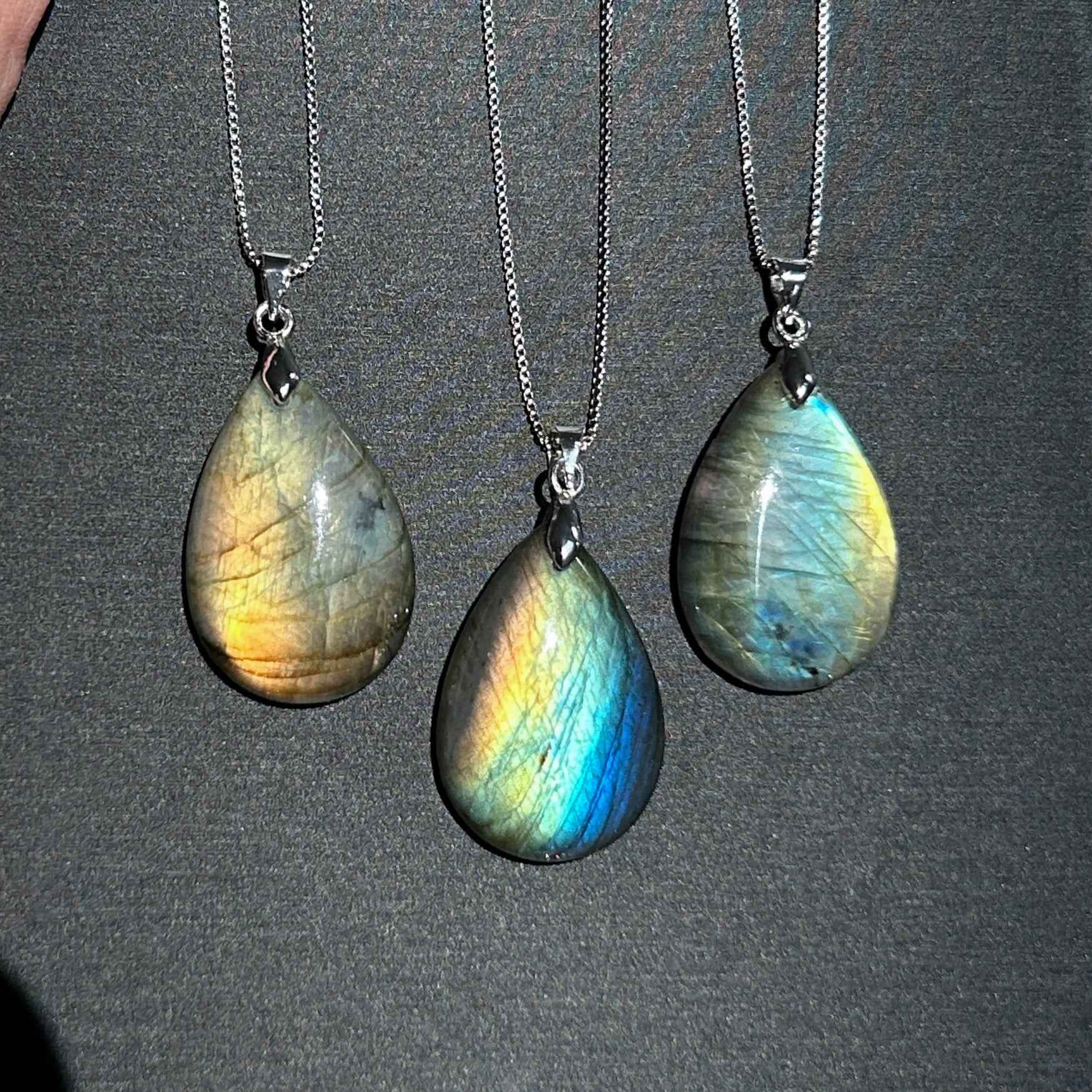 Natural Rainbow & Golden Labradorite Silver Pendant (chain excluded)