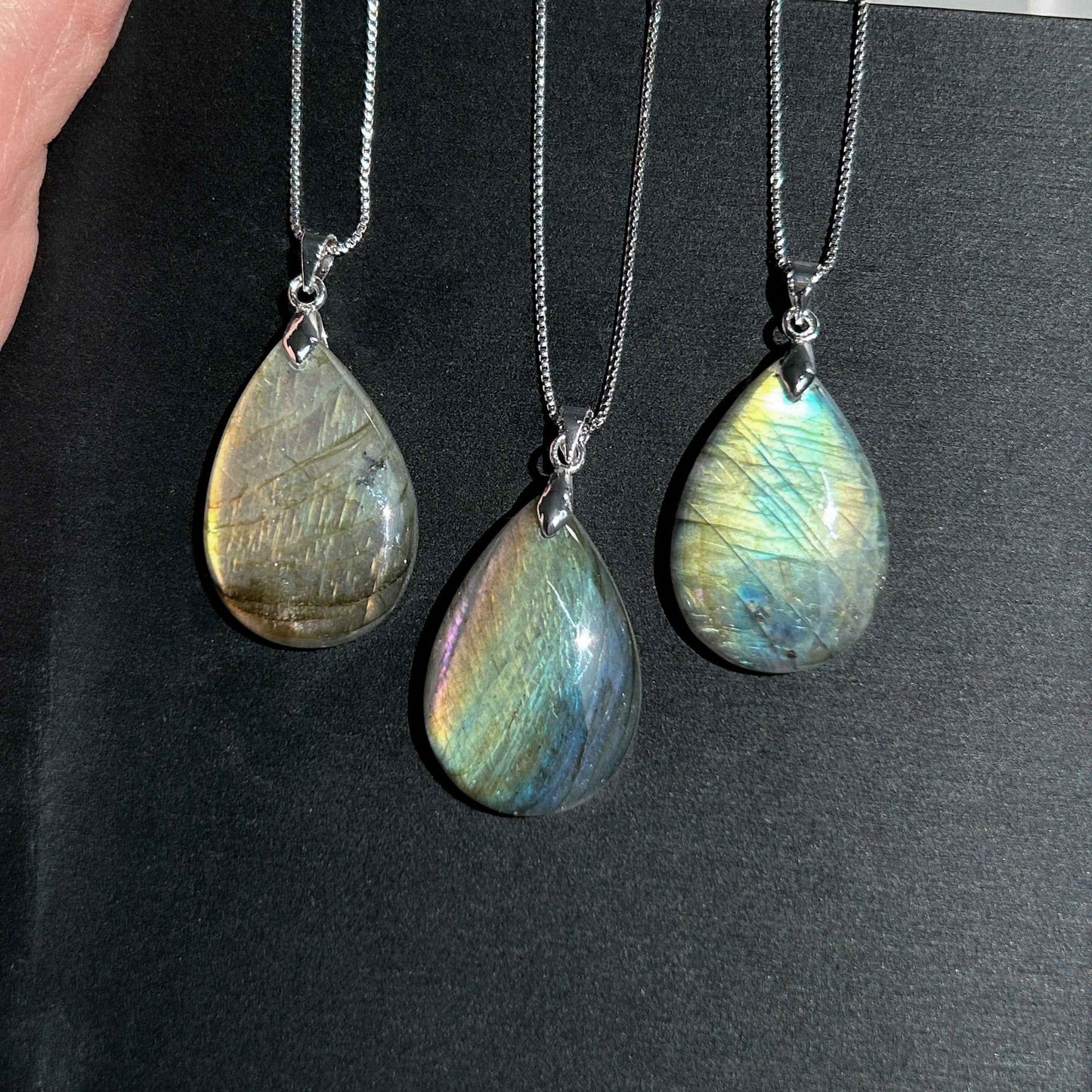 Natural Rainbow & Golden Labradorite Silver Pendant (chain excluded)