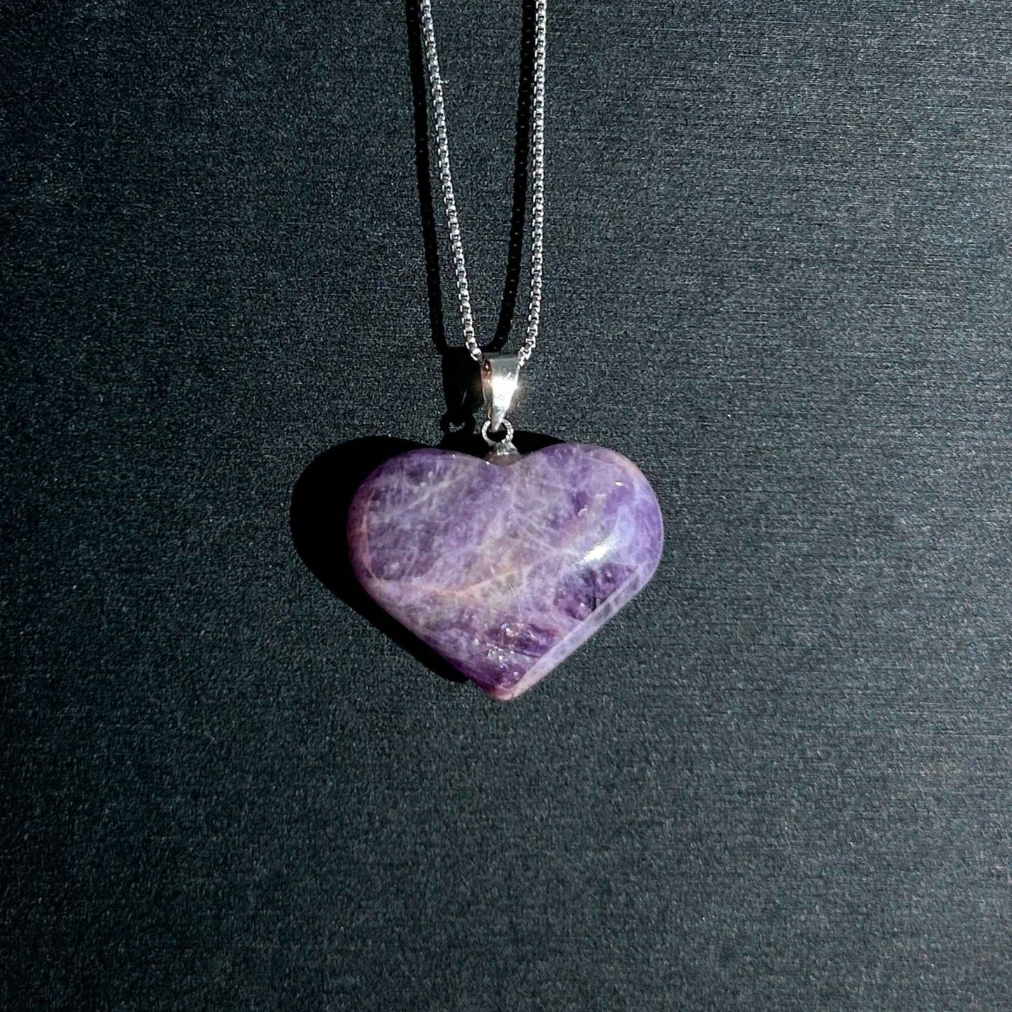 Natural Amethyst in Heart Shape Silver Pendant (chain excluded)