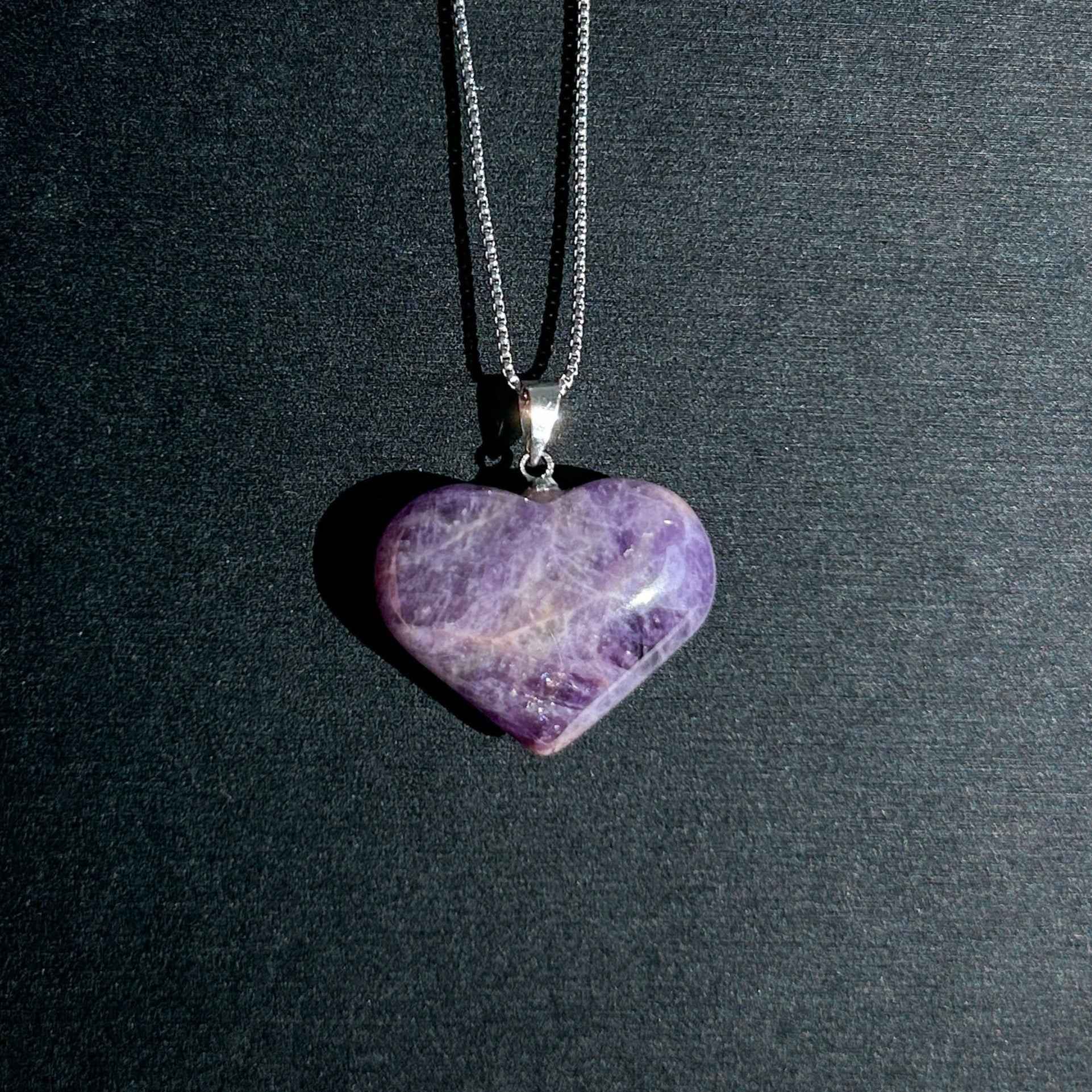 Natural Amethyst in Heart Shape Silver Pendant (chain excluded)