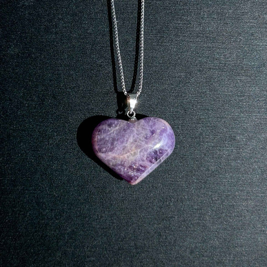 Natural Amethyst in Heart Shape Silver Pendant (chain excluded)