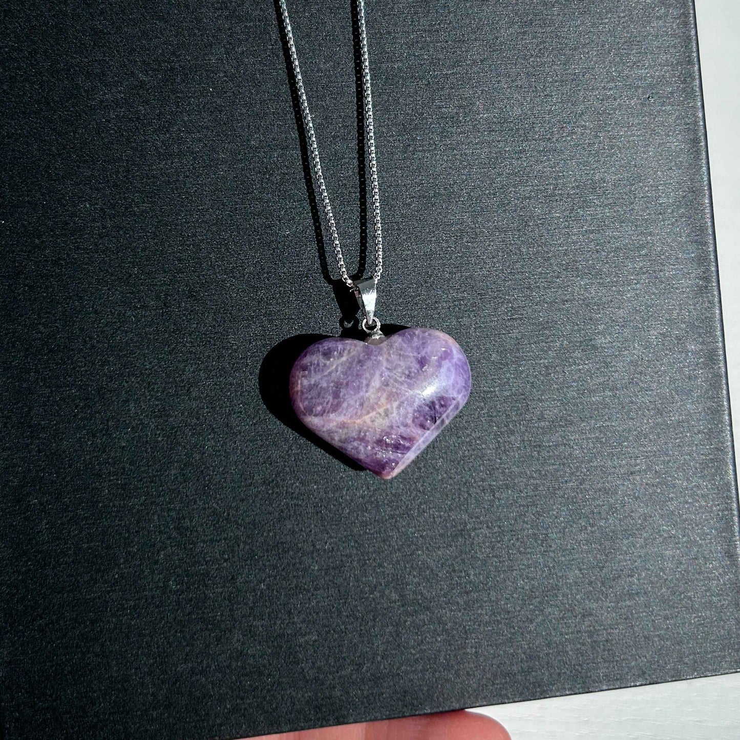 Natural Amethyst in Heart Shape Silver Pendant (chain excluded)