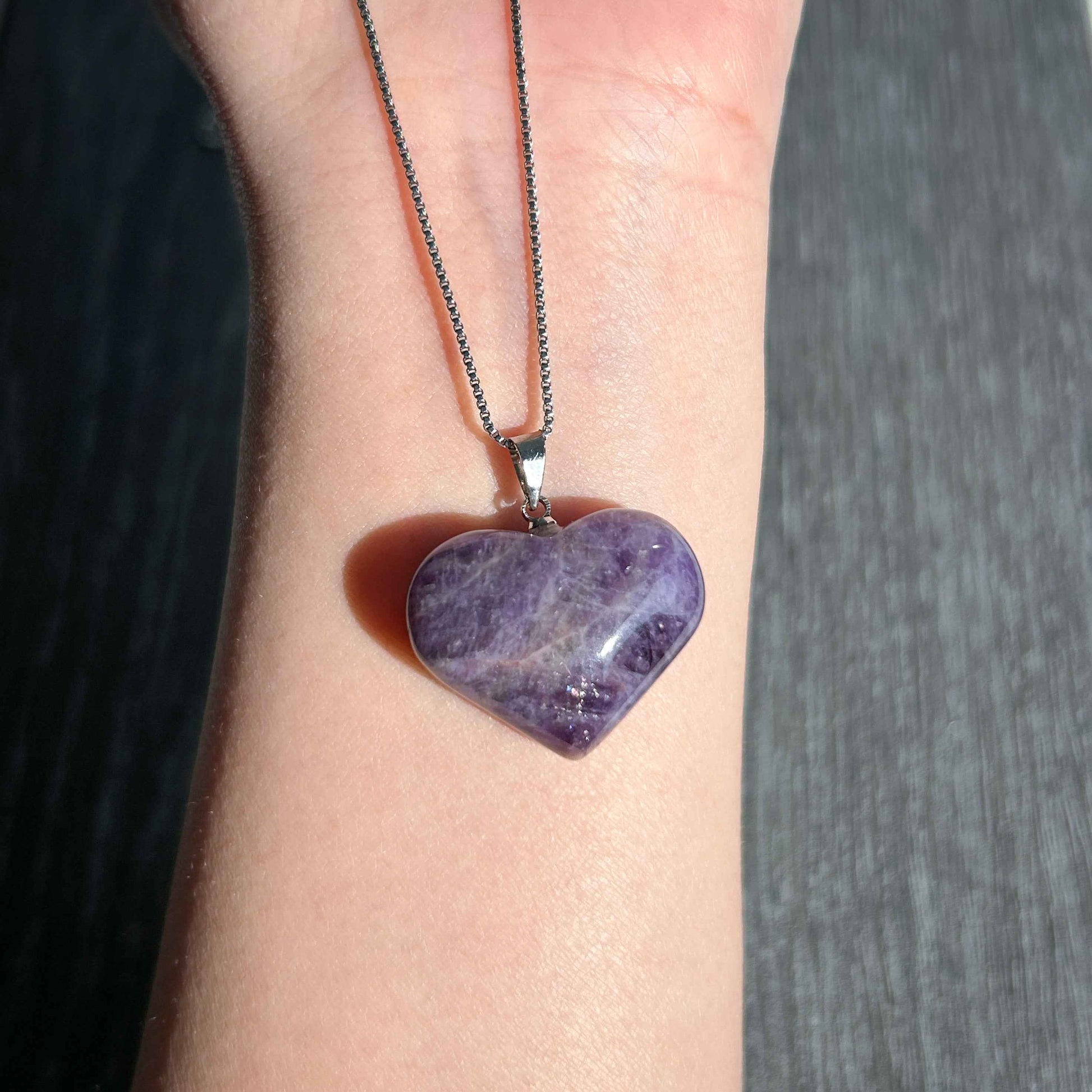 Natural Amethyst in Heart Shape Silver Pendant (chain excluded)