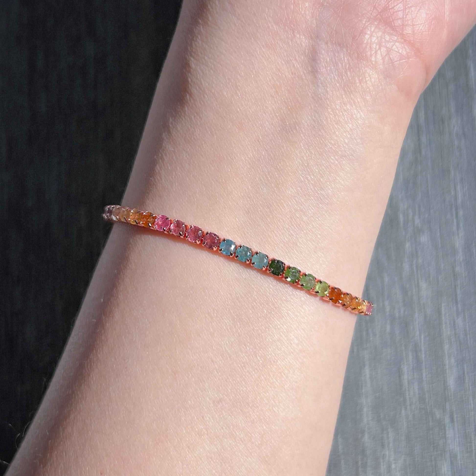 Rainbow Tourmaline Rose Gold Adjustable Mini Bracelet