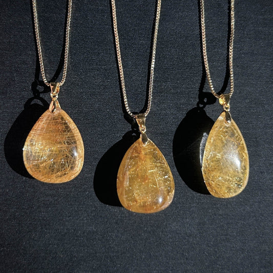 High Quality Golden Rutilated Quartz 14k Gold Pendant