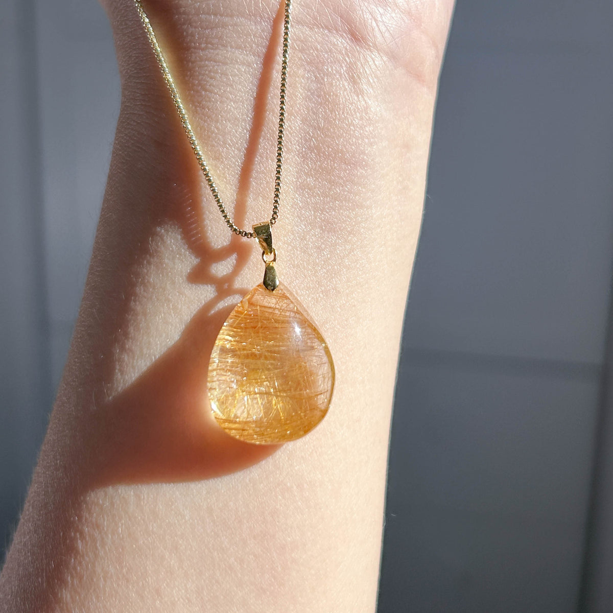 High Quality Golden Rutilated Quartz 14k Gold Pendant