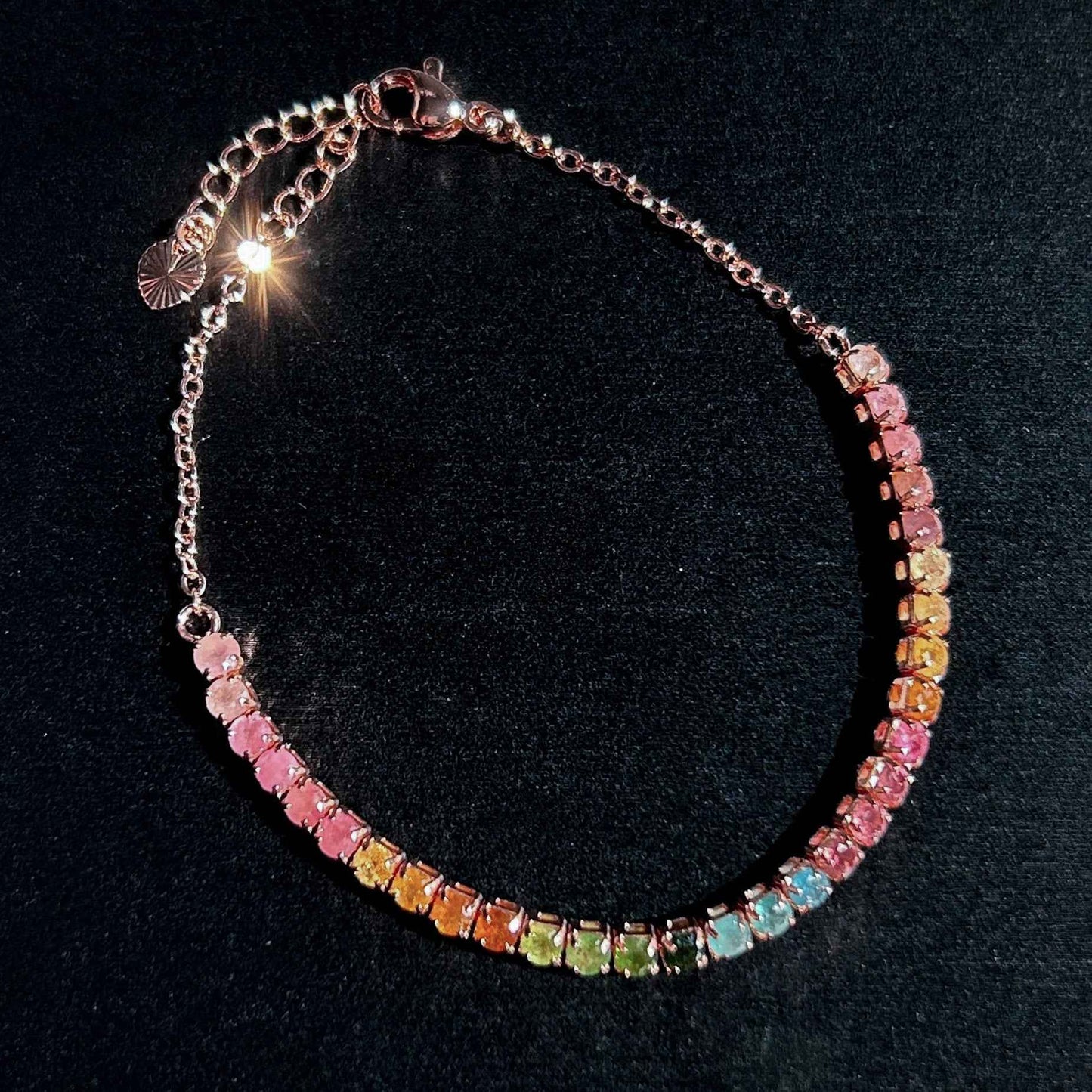 Rainbow Tourmaline Rose Gold Adjustable Mini Bracelet