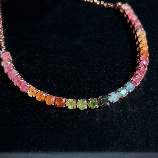 Rainbow Tourmaline Rose Gold Adjustable Mini Bracelet