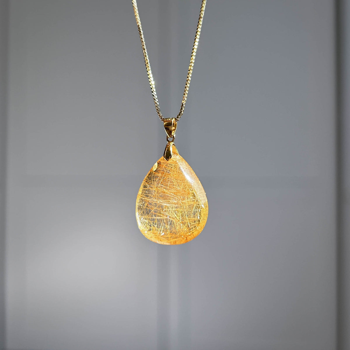 High Quality Golden Rutilated Quartz 14k Gold Pendant