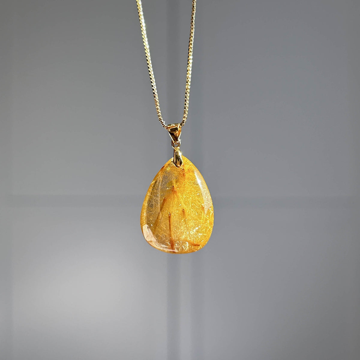 High Quality Golden Rutilated Quartz 14k Gold Pendant