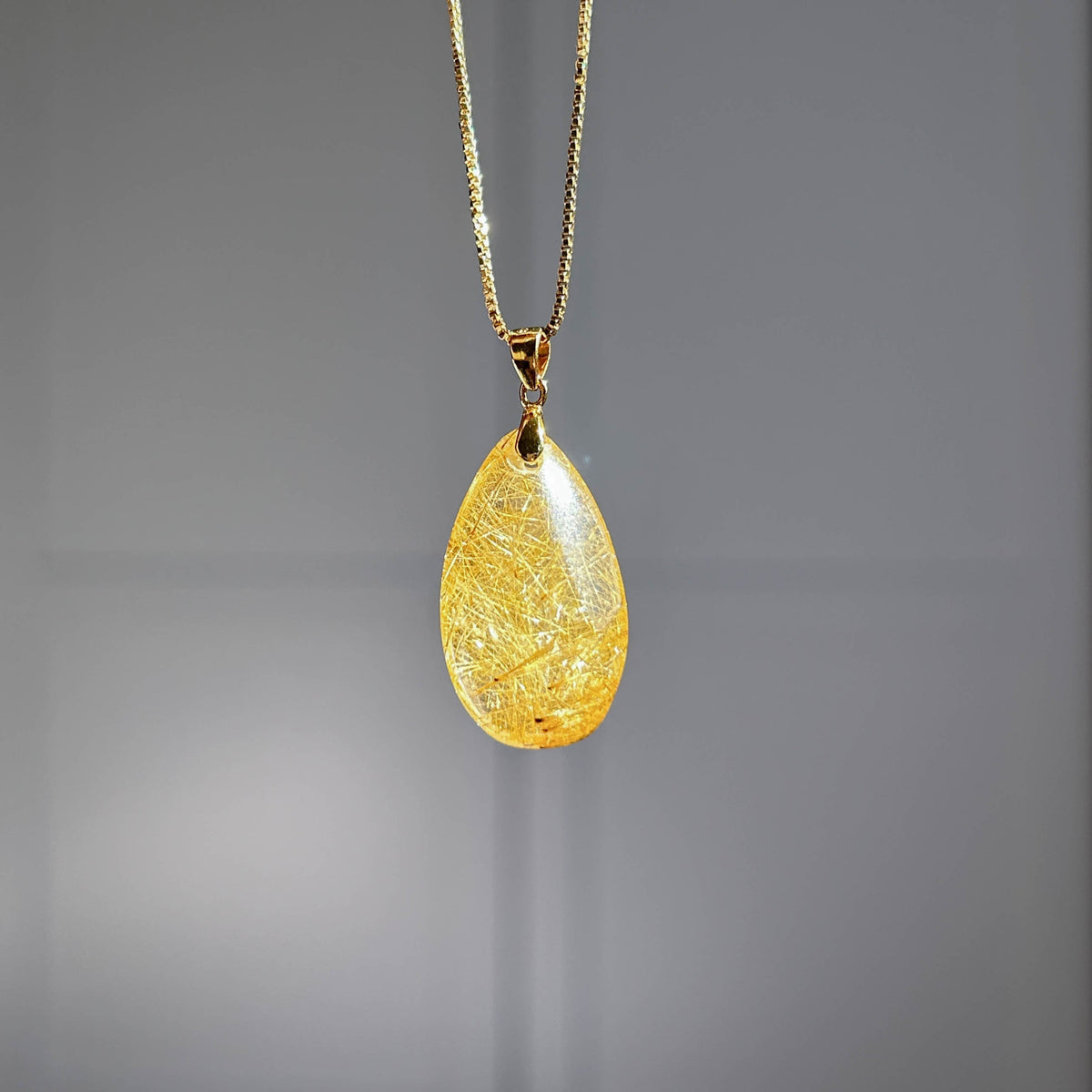 High Quality Golden Rutilated Quartz 14k Gold Pendant