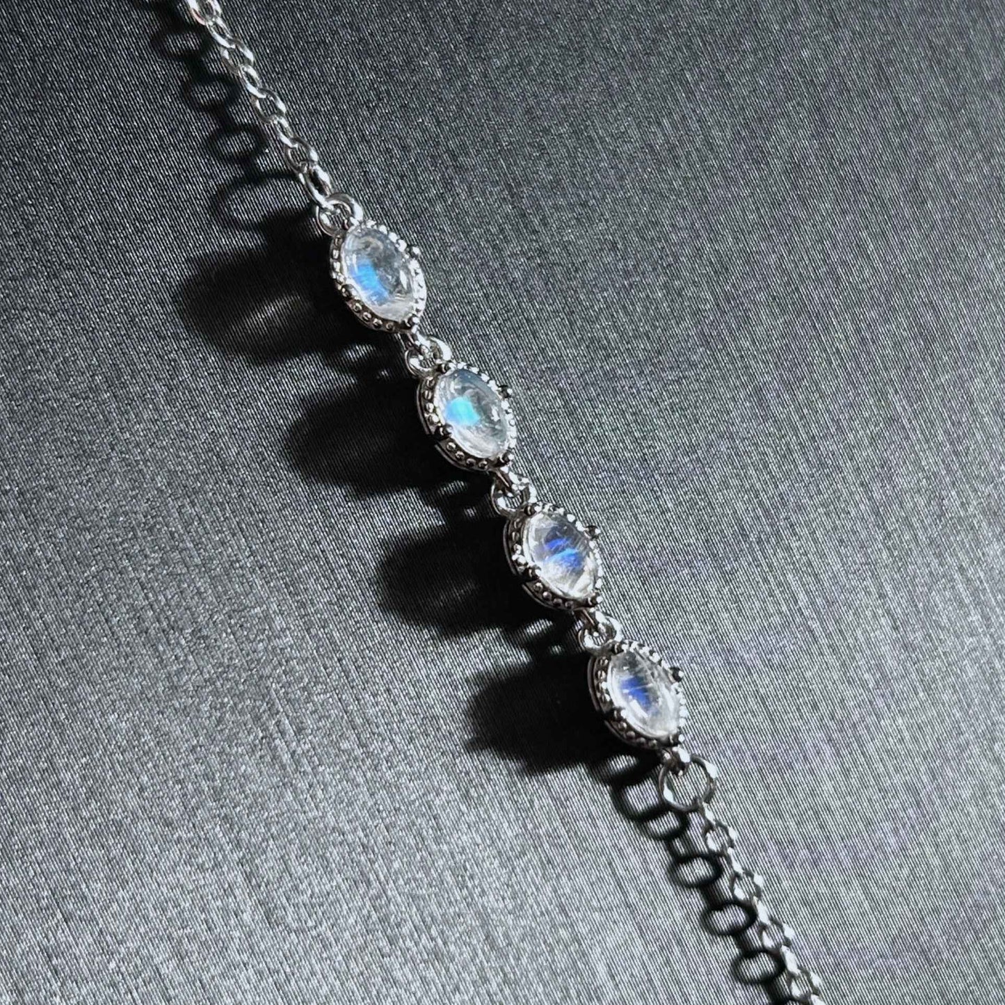 Natural Blue Moonstone Silver Adjustable Bracelet or Necklace