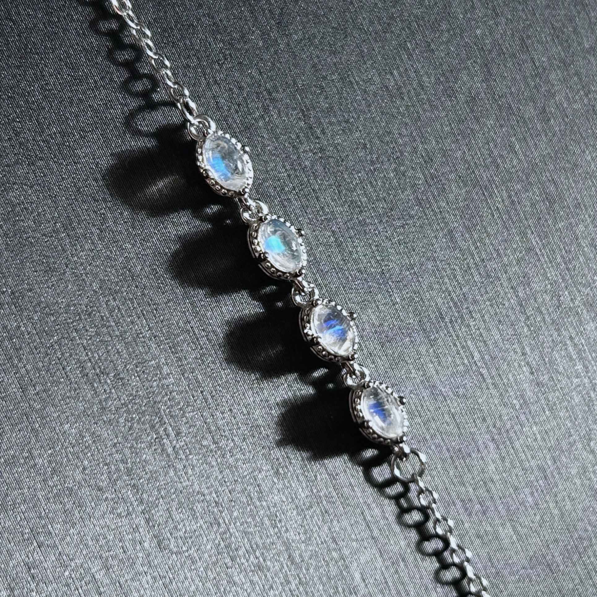 Natural Blue Moonstone Silver Adjustable Bracelet or Necklace