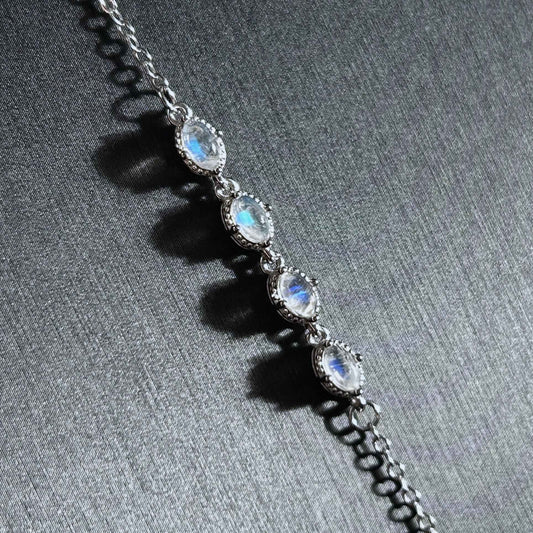 Natural Blue Moonstone Silver Adjustable Bracelet or Necklace