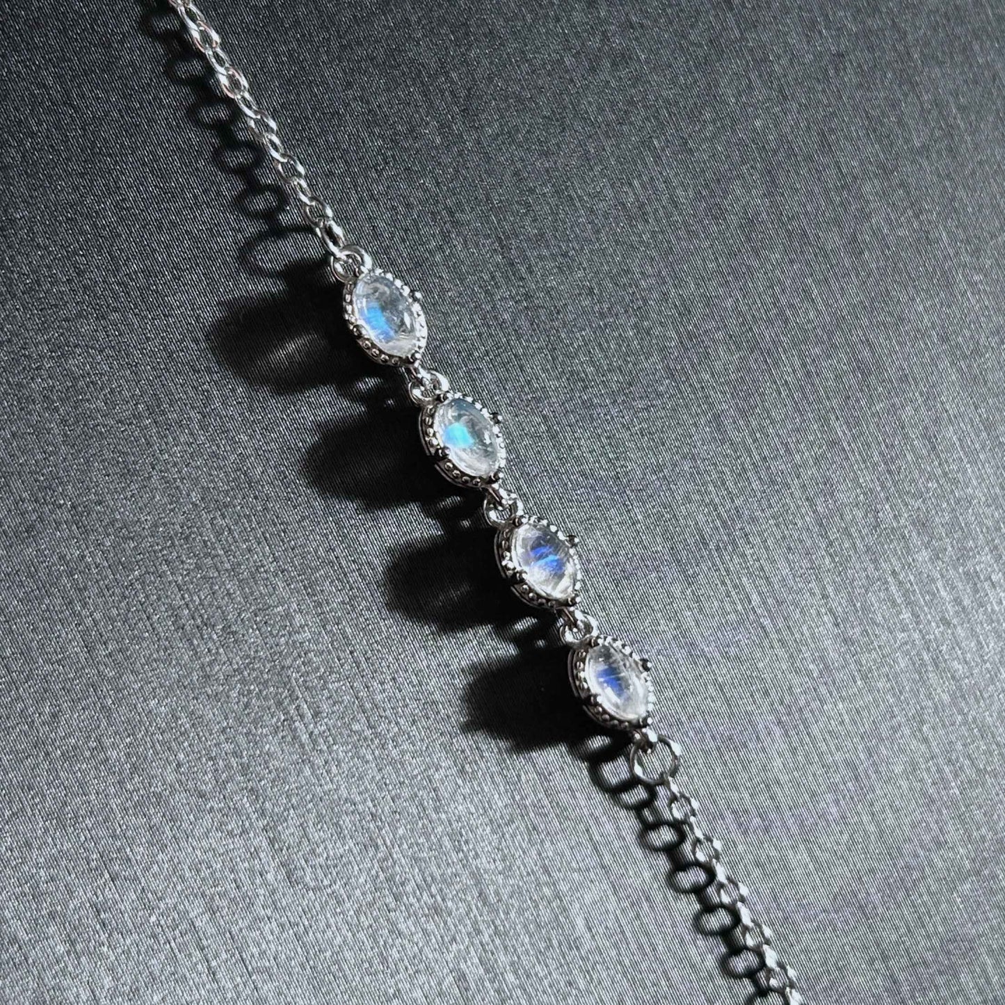 Natural Blue Moonstone Silver Adjustable Bracelet or Necklace