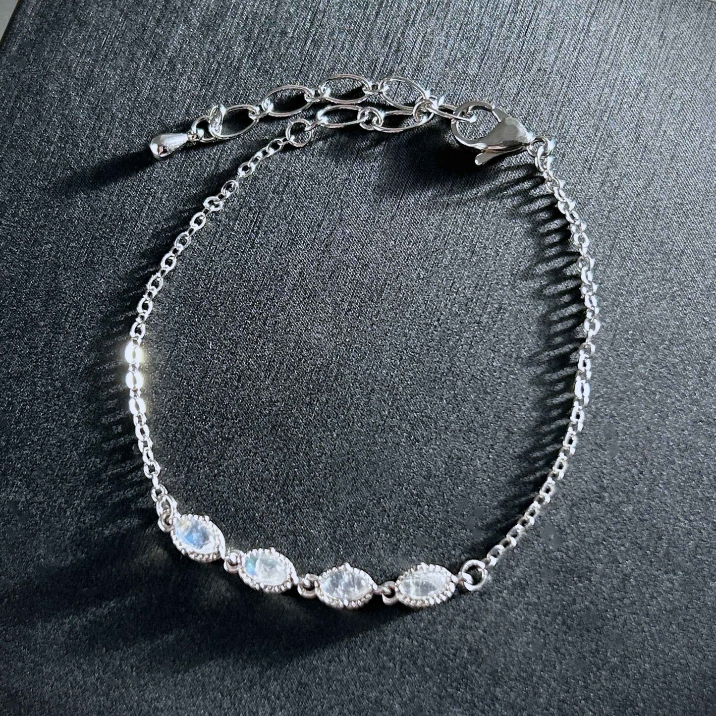 Natural Blue Moonstone Silver Adjustable Bracelet or Necklace