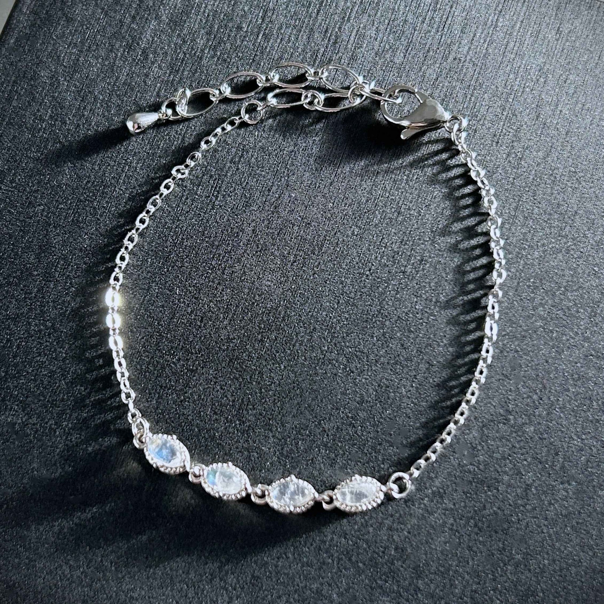 Natural Blue Moonstone Silver Adjustable Bracelet or Necklace