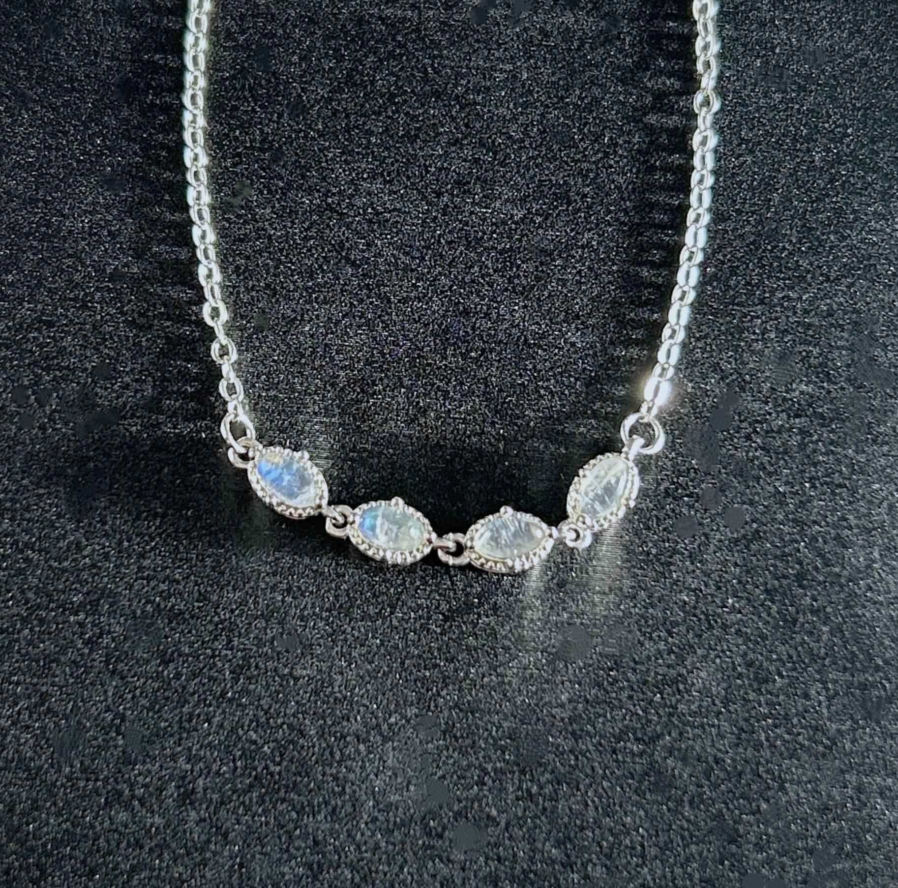 Natural Blue Moonstone Silver Adjustable Bracelet or Necklace