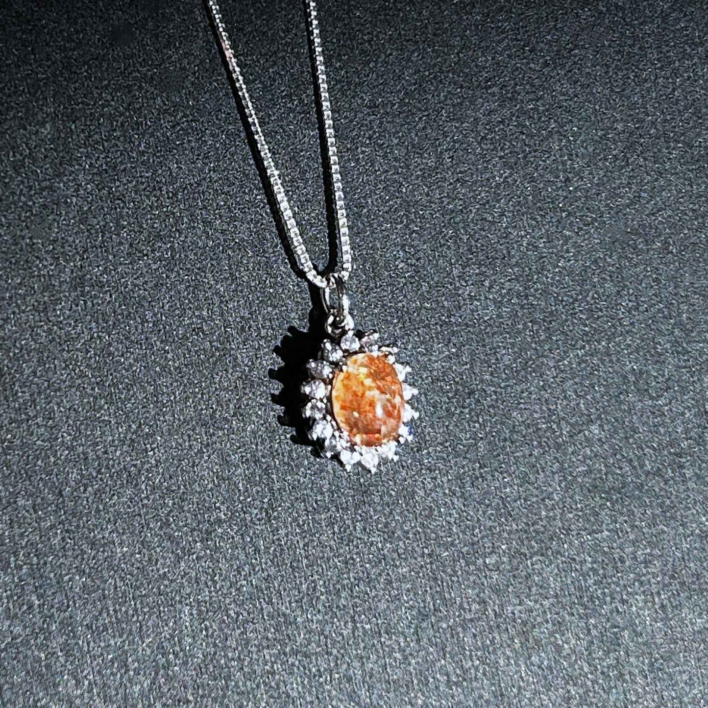 Natural Golden Sunstone Small Silver Pendant with Zircon (chain excluded)