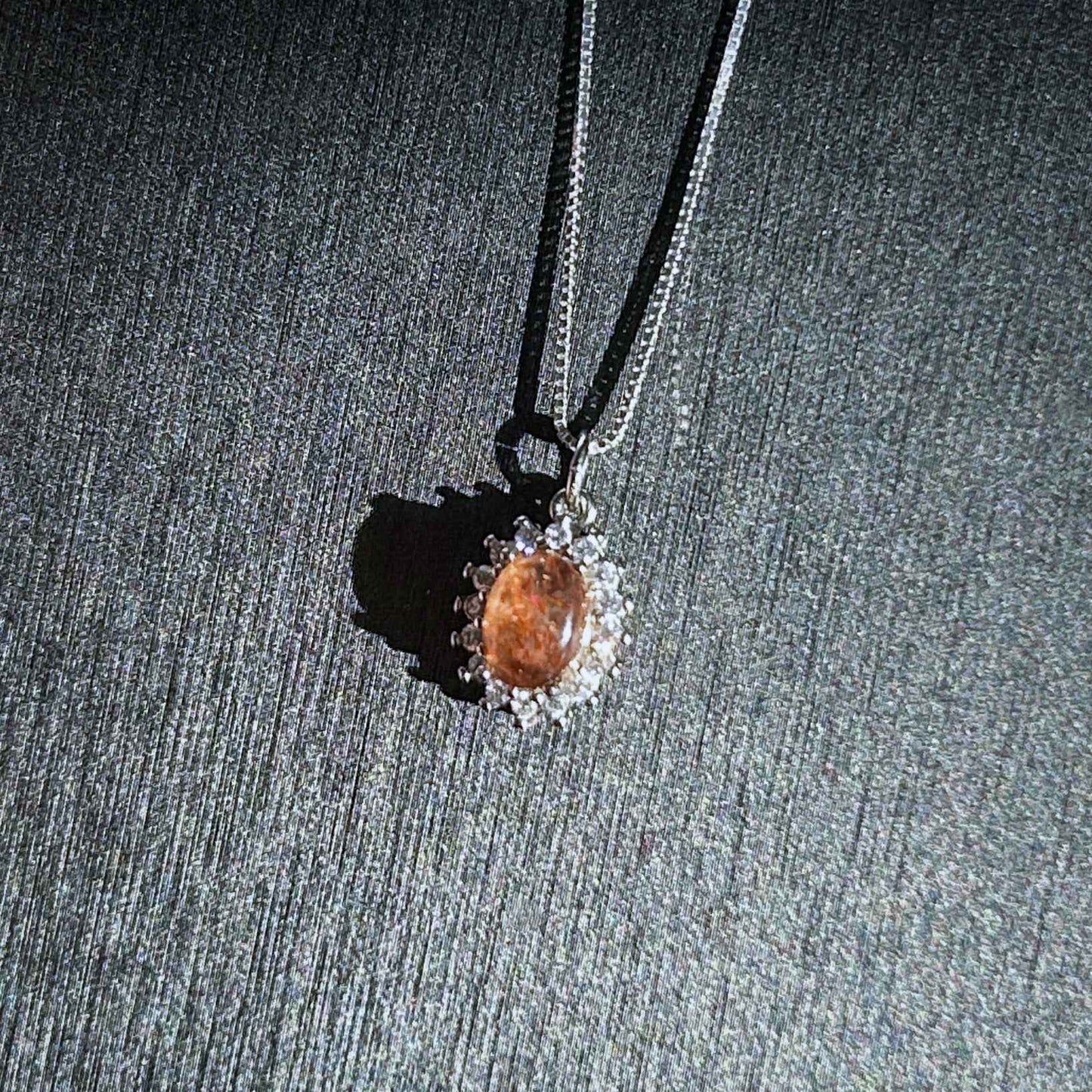 Natural Golden Sunstone Small Silver Pendant with Zircon (chain excluded)