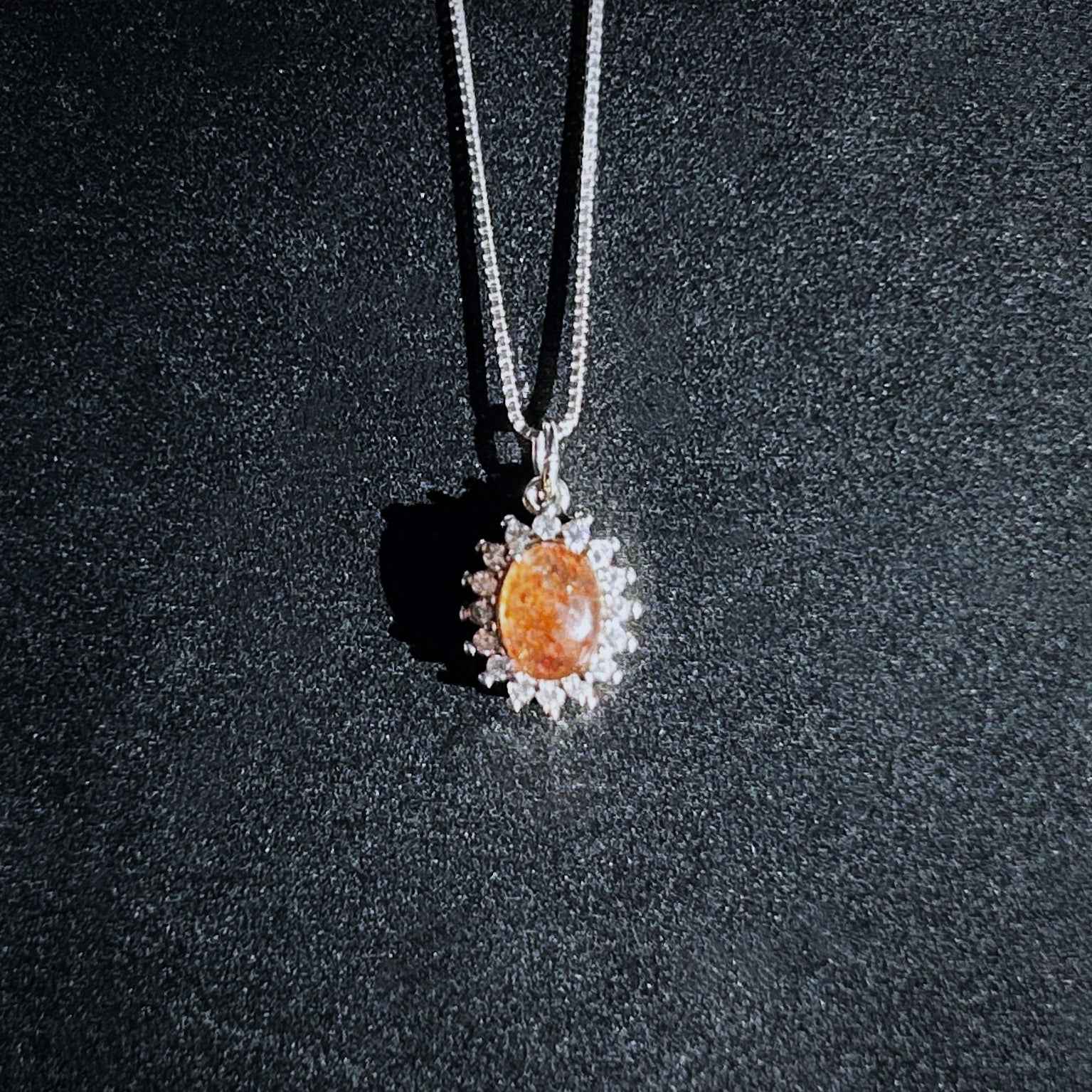 Natural Golden Sunstone Small Silver Pendant with Zircon (chain excluded)