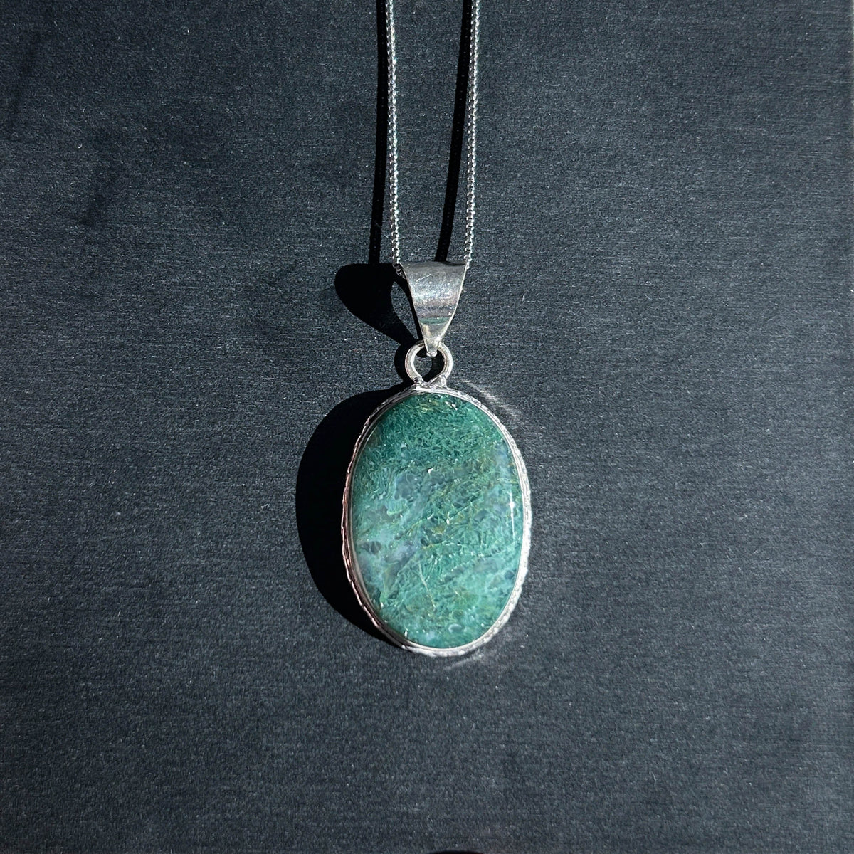 Moss Agate 925 Sterling Silver Large Pendant (chain excluded)