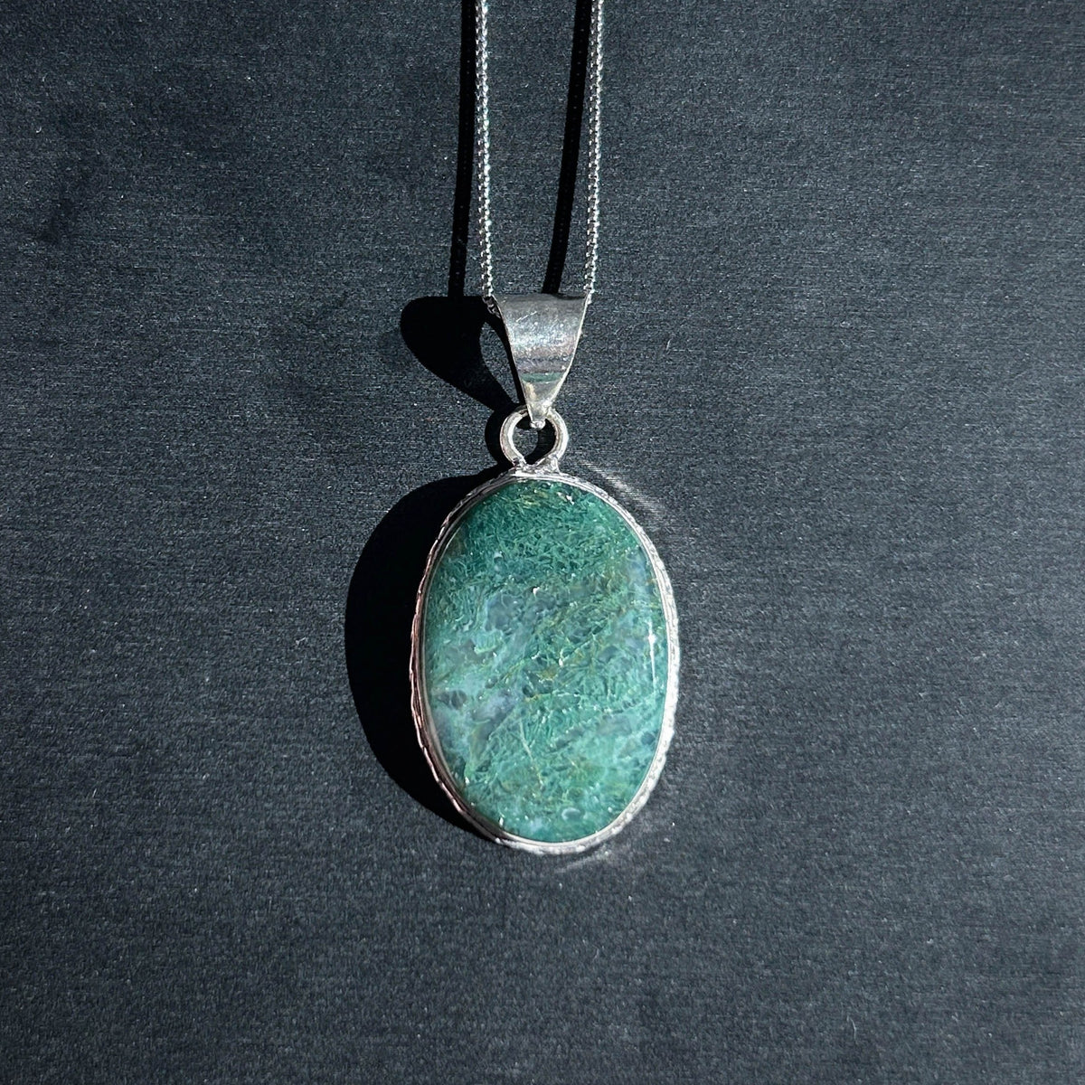 Moss Agate 925 Sterling Silver Large Pendant (chain excluded)