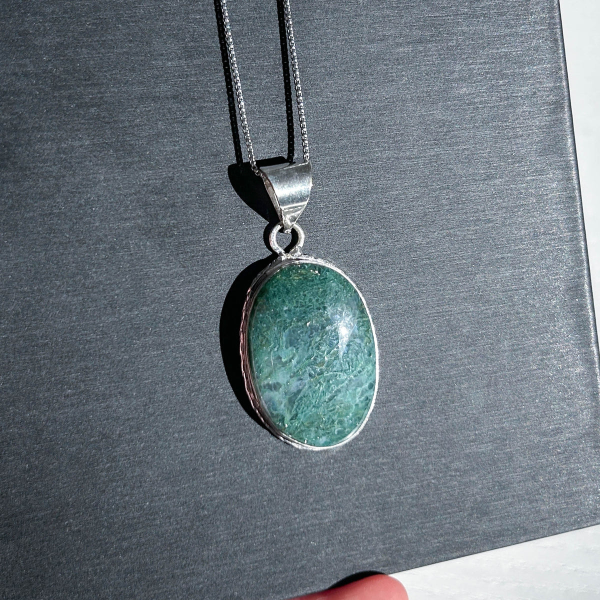 Moss Agate 925 Sterling Silver Large Pendant (chain excluded)