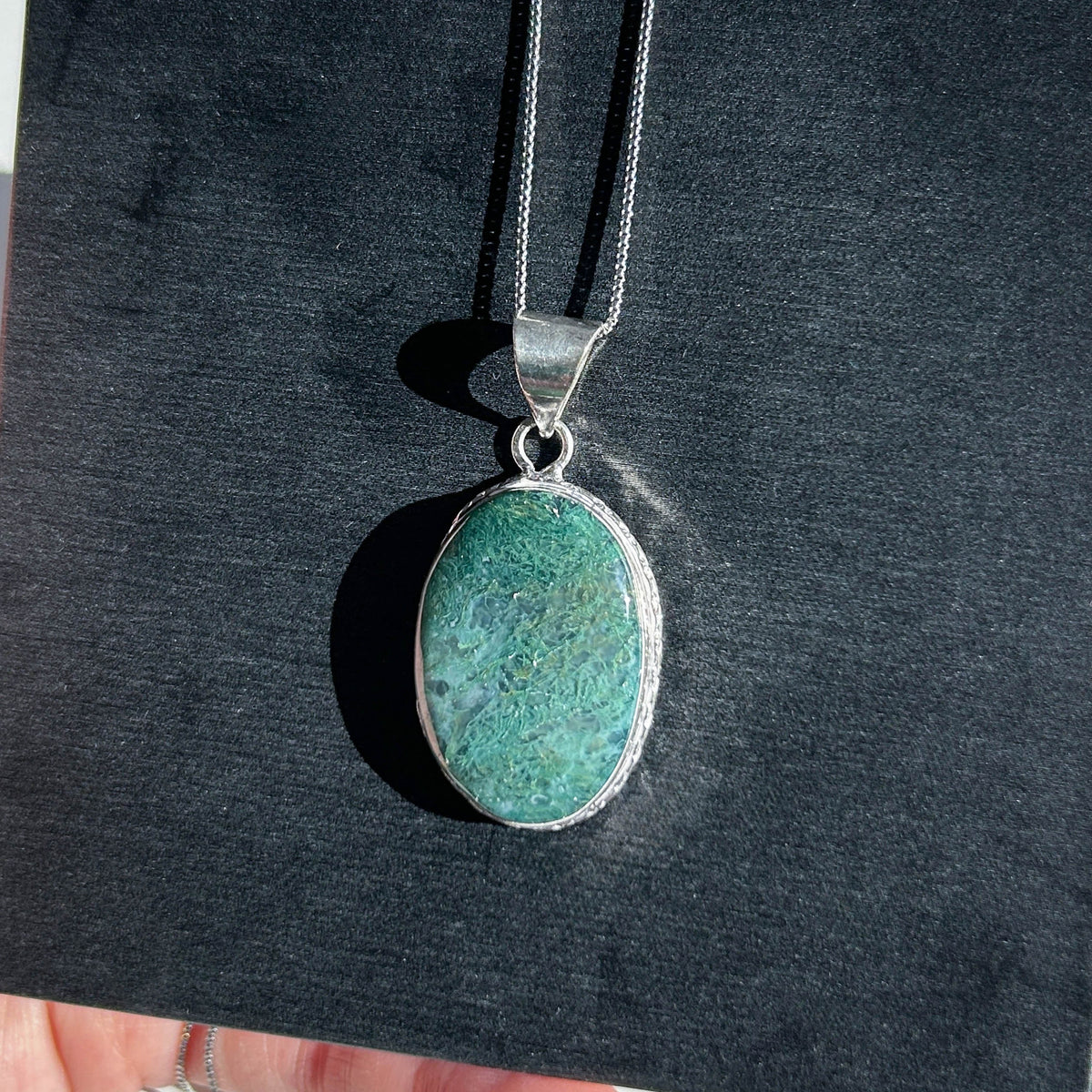 Moss Agate 925 Sterling Silver Large Pendant (chain excluded)