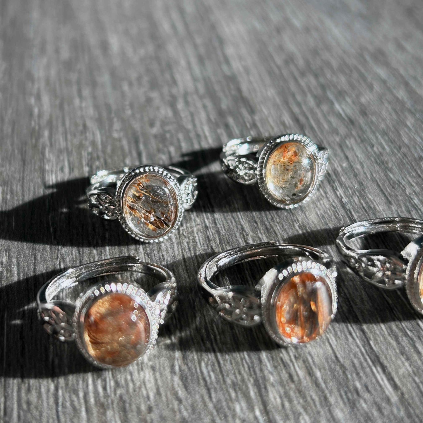 Rare Golden Black Super 7 Adjustable Silver Ring