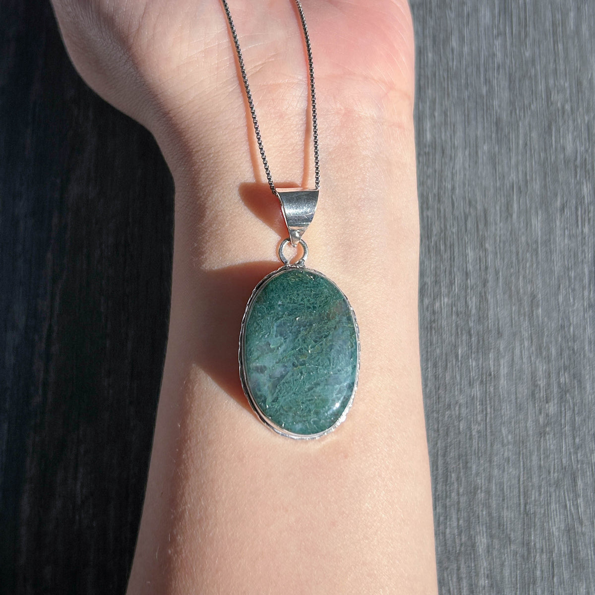 Moss Agate 925 Sterling Silver Large Pendant (chain excluded)