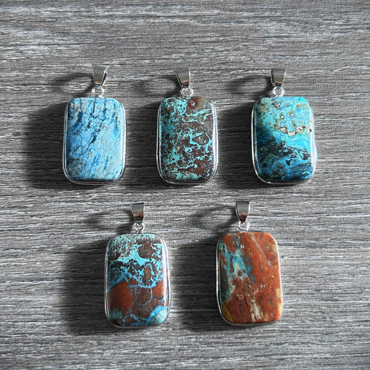 Rare Chrysocolla Silver Large 925 Sterling Silver Pendant (chain excluded)