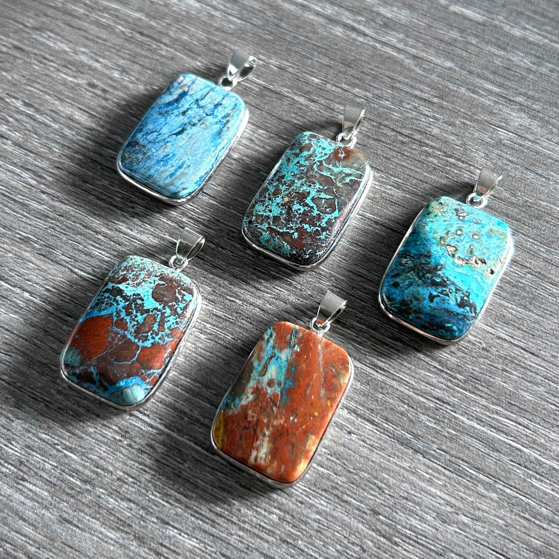 Rare Chrysocolla Silver Large 925 Sterling Silver Pendant (chain excluded)