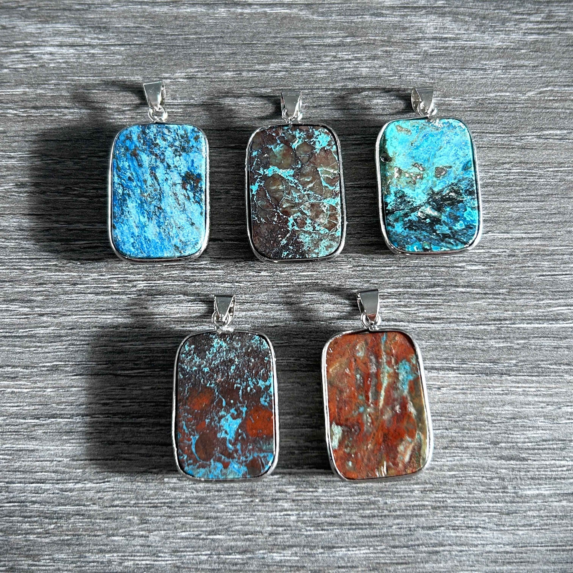 Rare Chrysocolla Silver Large 925 Sterling Silver Pendant (chain excluded)