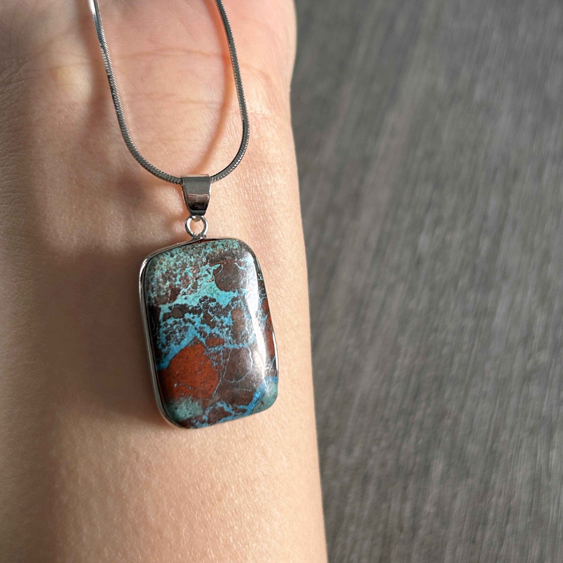 Rare Chrysocolla Silver Large 925 Sterling Silver Pendant (chain excluded)