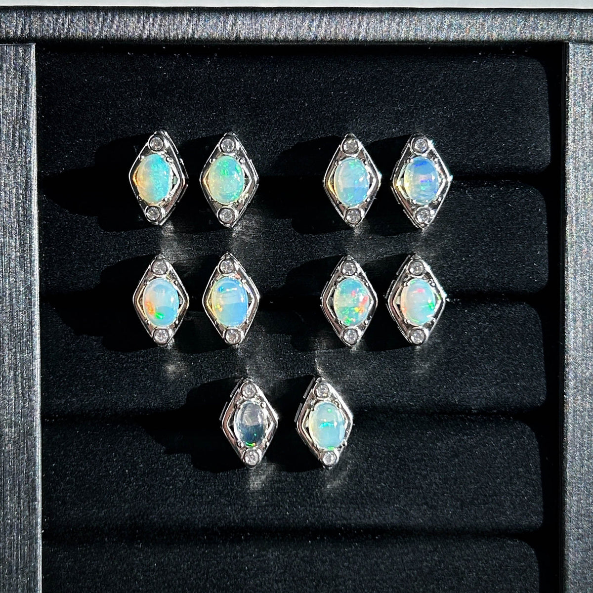 High Quality Rainbow Opal Stud Earrings in Silver