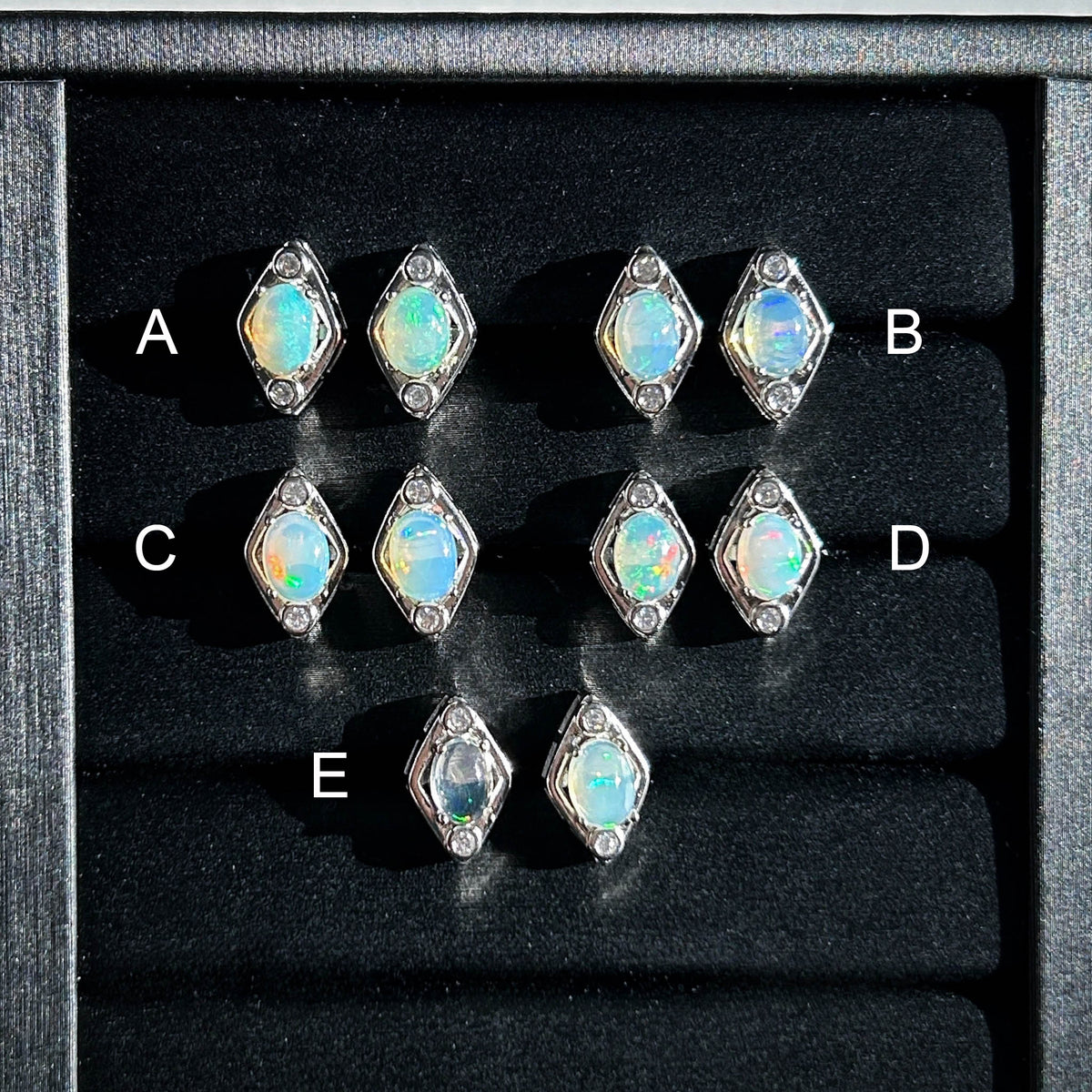 High Quality Rainbow Opal Stud Earrings in Silver