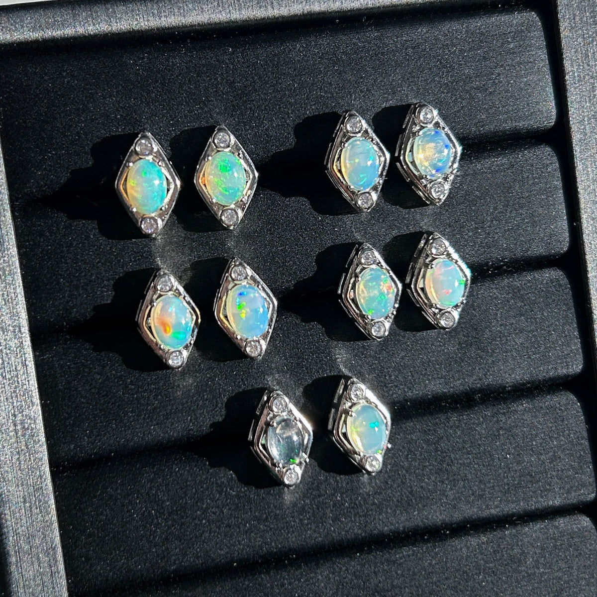 High Quality Rainbow Opal Stud Earrings in Silver