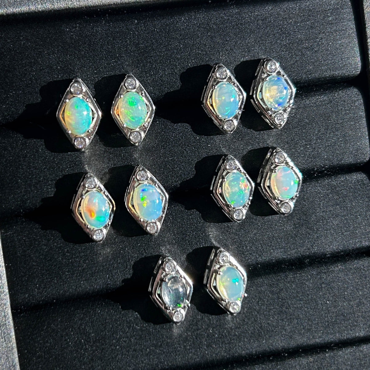 High Quality Rainbow Opal Stud Earrings in Silver